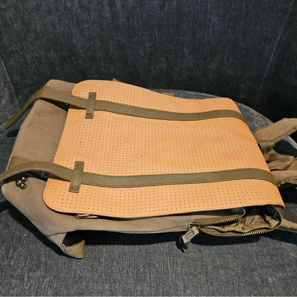Disney Olive Canvas Backpack with Tan Perforated Flap